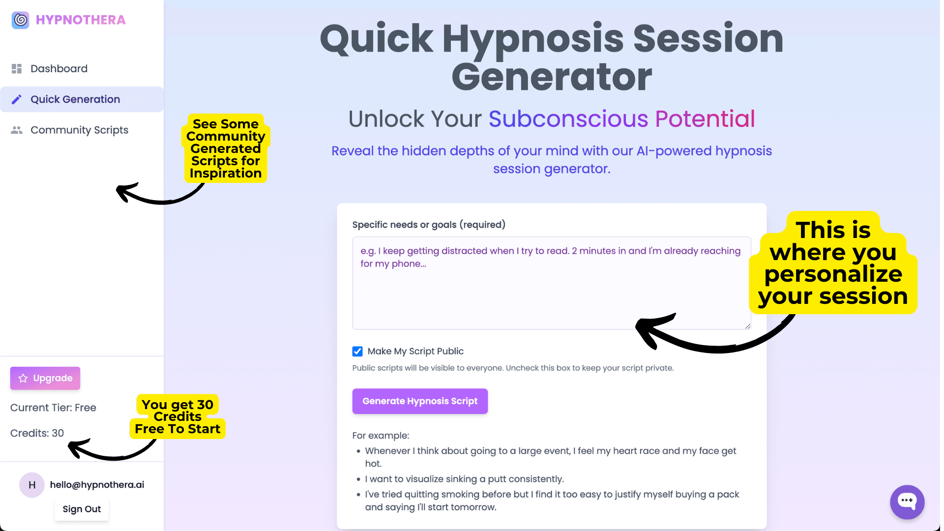 Hypnothera Quick Personalized Hypnosis Generation Tool