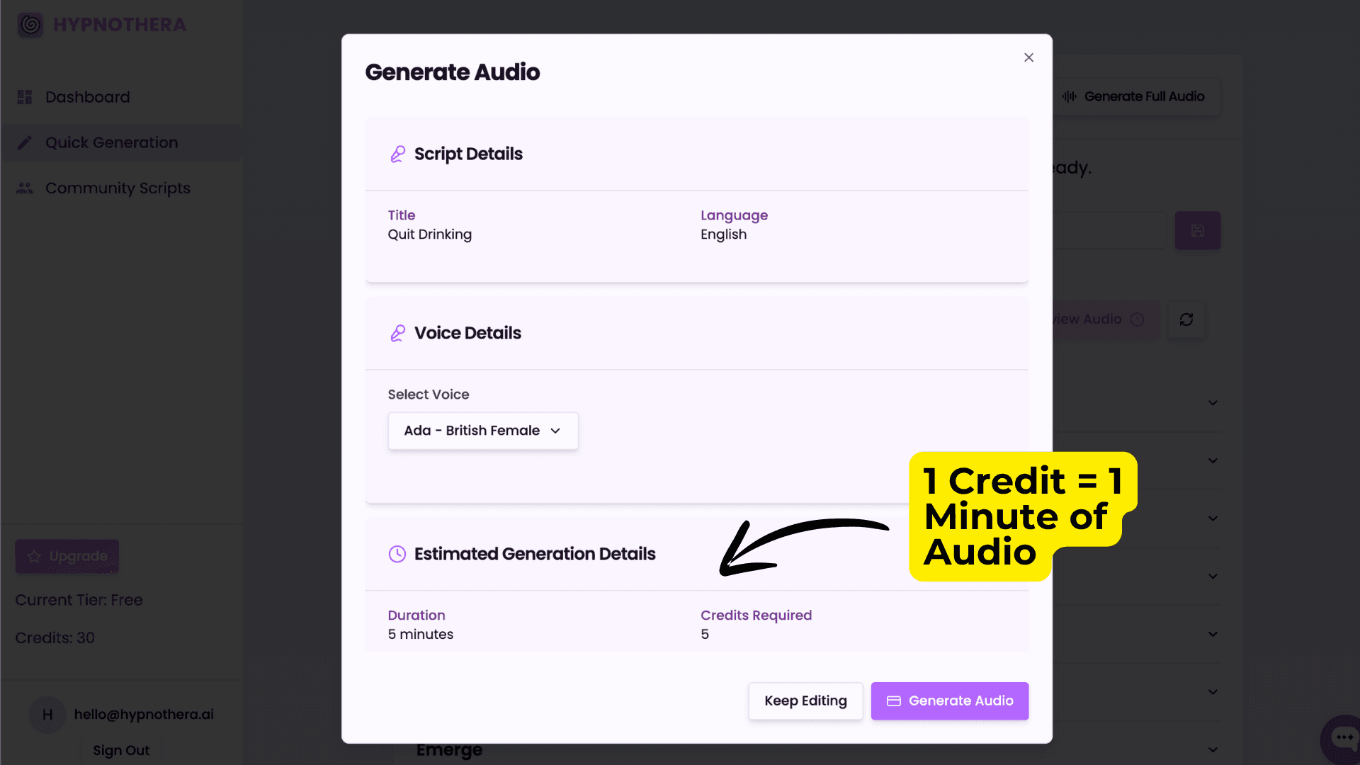 Generate Audio for Your Personalized Hypnosis Sessions