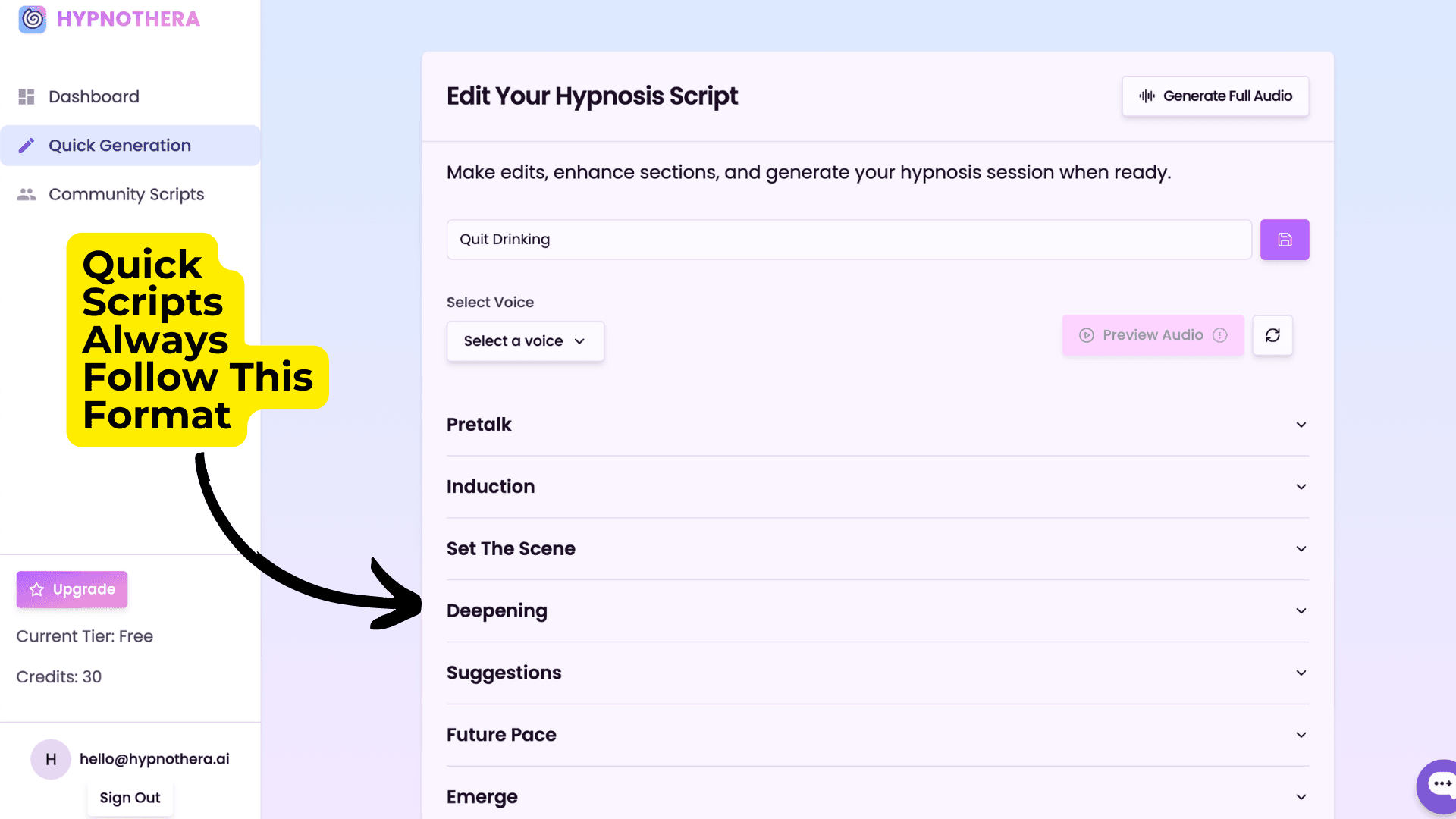 Edit Your Personalized Hypnosis Script on Hypnothera